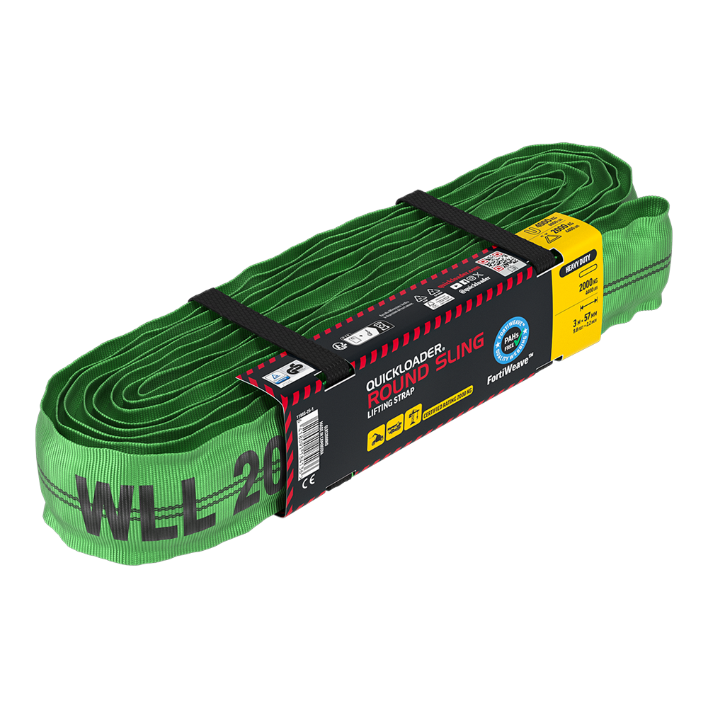 Green round sling with packaging on a white background